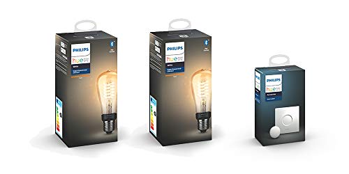 Philips Hue White Filament E27 LED Kolben 2-er Pack inkl. Hue Smart Button,...